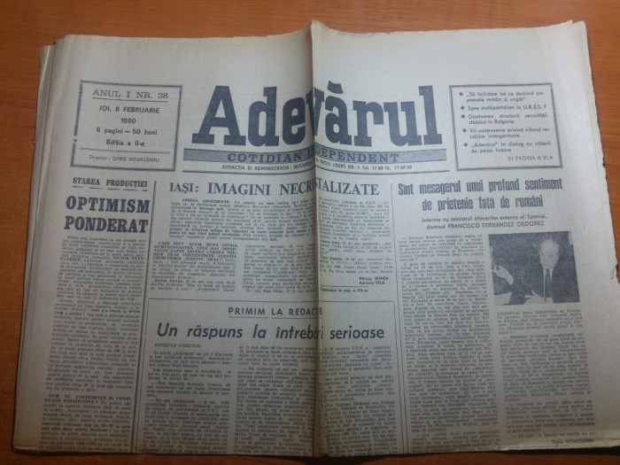 ziarul adevarul 8 februarie 1990-art.despre revolutia romana din orasul iasi