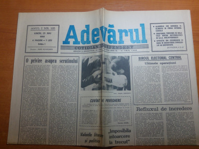 ziarul adevarul 25 mai 1990-rarticole despre scrutinul din 20 mai foto