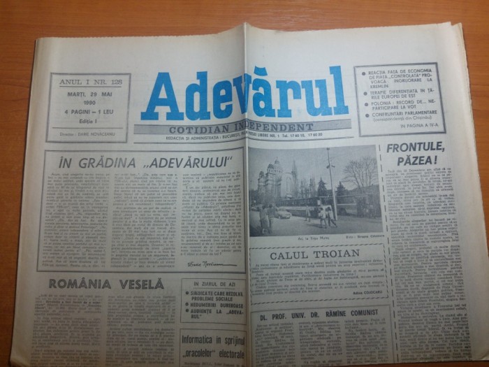 ziarul adevarul 29 mai 1990-articol despre revolutia din decembrie