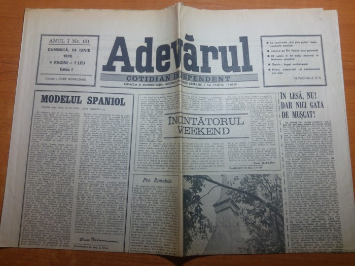 ziarul adevarul 24 iunie 1990-art. &quot; sa nu ne mai amagim,economia incotro? &quot;