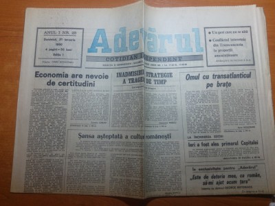 ziarul adevarul 21 ianuarie 1990-1 luna de la revolutie ,desteapta-te romane foto