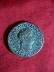 Sestert Imparat Nero -revers Roma- Copie veche ,bronz ,cal.f.buna, f.rara foto