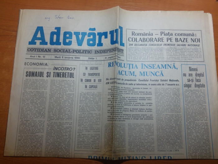 ziarul adevarul 9 ianuarie 1990-articole despre revolutie