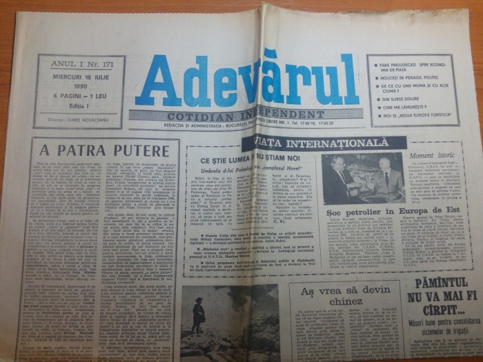 ziarul adevarul 18 iulie 1990-articol despre comertul la negru si specula