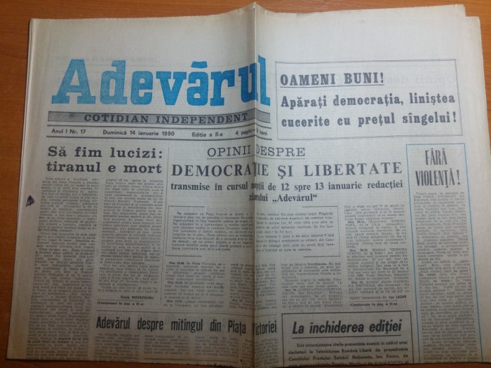 ziarul adevarul 14 ianuarie 1990-articolul &quot;sa fim lucizi : tiranul e mort&quot;