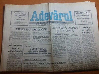 ziarul adevarul 1 februarie 1990-abolirea pedepsei capitale + calendarul crestin foto