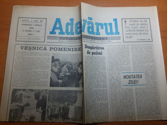 ziarul adevarul 1 aprilie 1990 - 100 de zile de la revolutie