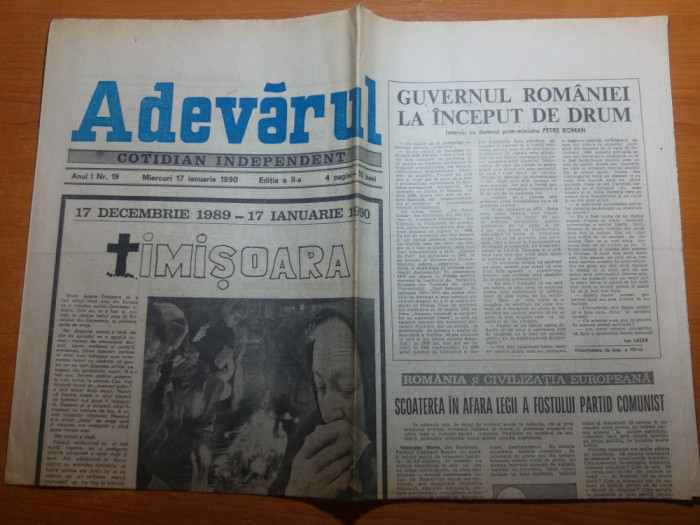 ziarul adevarul 17 ianuarie 1990-scoaterea in afara legi a fostului p. comunist