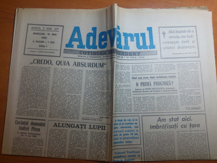 ziarul adevarul 16 mai 1990 -multe articole despre votarea din 20 mai