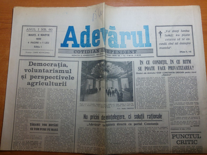 ziarul adevarul 6 martie 1990-casa republicii a devenit muzeu