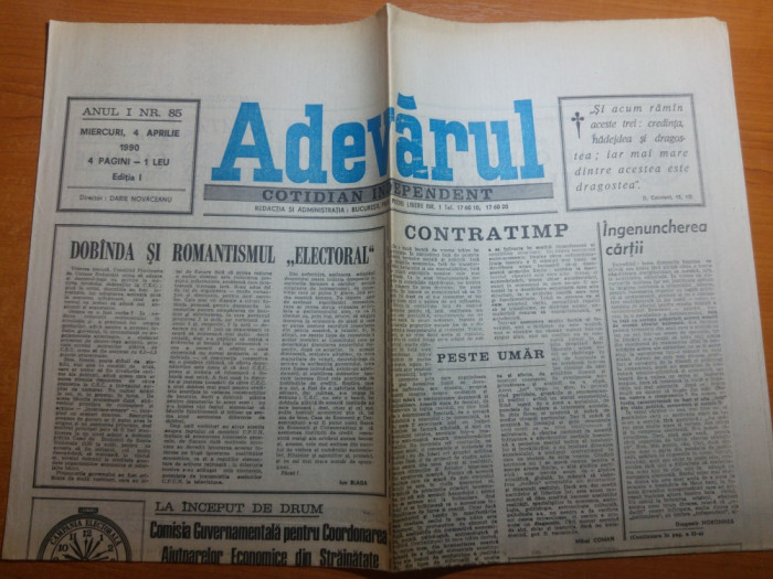 ziarul adevarul 4 aprilie 1990-articolul &quot; bine ati venit,tovarase ion ratiu&quot;