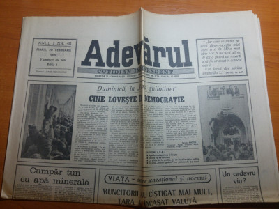 ziarul adevarul 20 februarie 1990-manifestatie in bucuresti foto