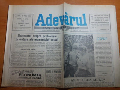 ziarul adevarul 1 iunie 1990 - articolul &amp;quot; seizbul politic al strazii&amp;#039; foto