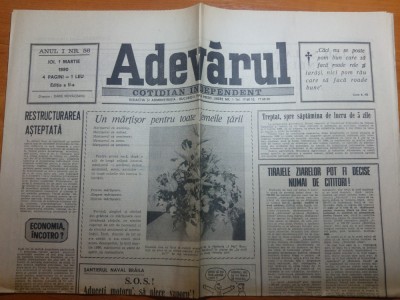 ziarul adevarul 1 martie 1990 -art. treptat,spre saptamana de lucru de 5 zile foto