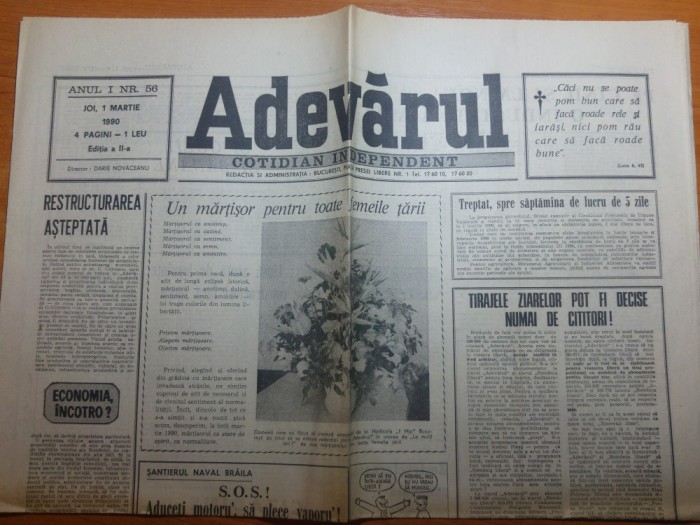 ziarul adevarul 1 martie 1990 -art. treptat,spre saptamana de lucru de 5 zile