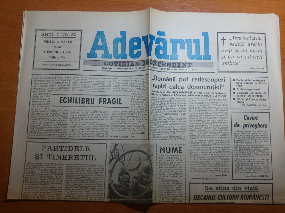 Ziarul adevarul martie 1990 -"demonstratie liber" de cristian popescu | Okazii.ro