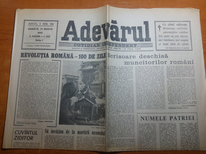 ziarul adevarul 31 martie 1990 - revolutia romana -100 de zile