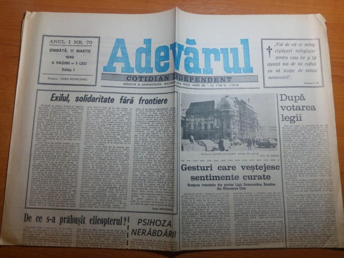 ziarul adevarul 17 martie 1990-articolul &quot;exilul,solidaritate fara frontiere &quot;