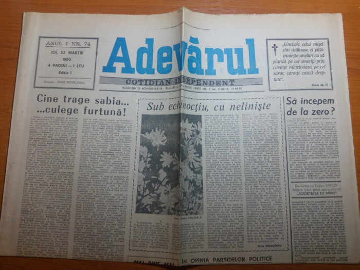 ziarul adevarul 22 martie 1990-3 luni de la revolutie,articol despre revolutie