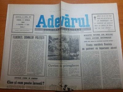 ziarul adevarul 6 aprilie 1990-art.&amp;quot;xenofobiaia-boala a primitivismului politic&amp;quot; foto