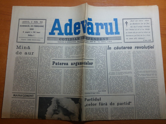 ziarul adevarul 25 februarie 1990-articolul &quot; in cautarea revolutiei &quot;