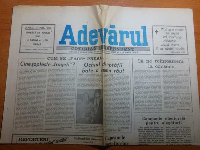 ziarul adevarul 28 aprilie 1990-articolul &quot; votez cu ratiu sau campeanu &quot;