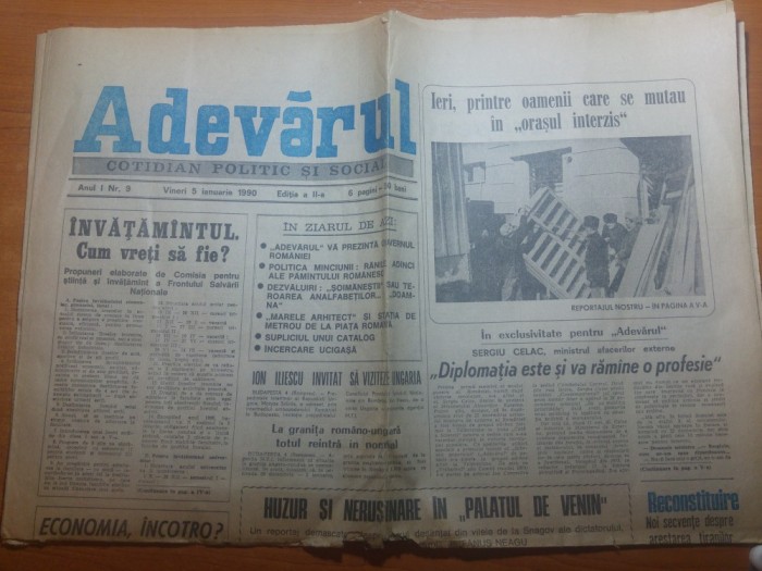 ziarul adevarul 5 ianuarie 1990-articole despre revolutie