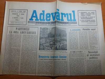 ziarul adevarul 2 iunie 1990 - foto sos .mihai bravu foto
