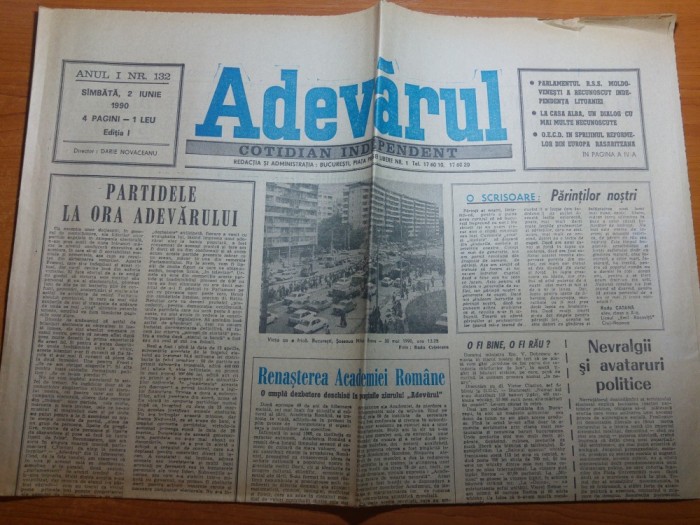 ziarul adevarul 2 iunie 1990 - foto sos .mihai bravu