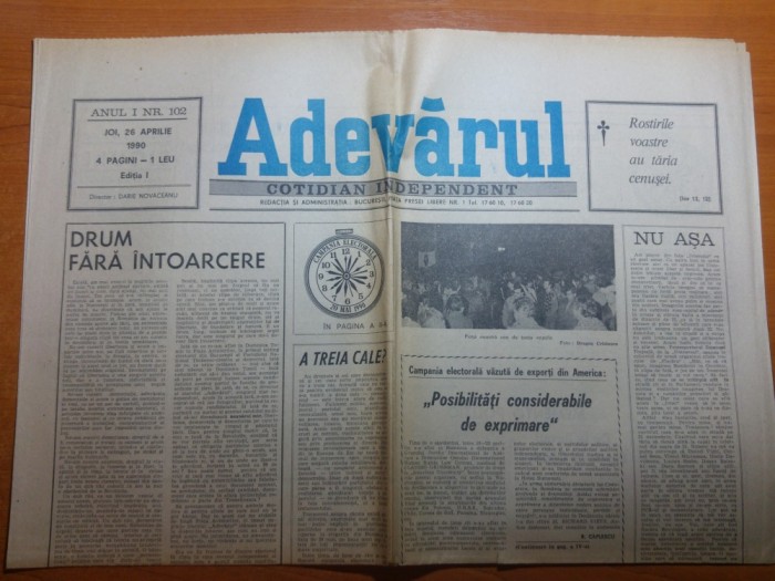 ziarul adevarul 26 aprilie 1990-articolul &quot; drum fara intoarcere &quot;