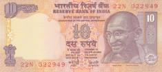 Bancnota India 10 Rupii (2000-02) - P89e UNC ( semn.89, litera A) foto