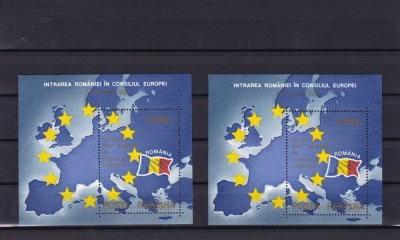 ROMANIA 1993 LP 1327 INTRAREA ROMANIEI IN CONSILIUL EUROPEI 2 COLITE MNH foto