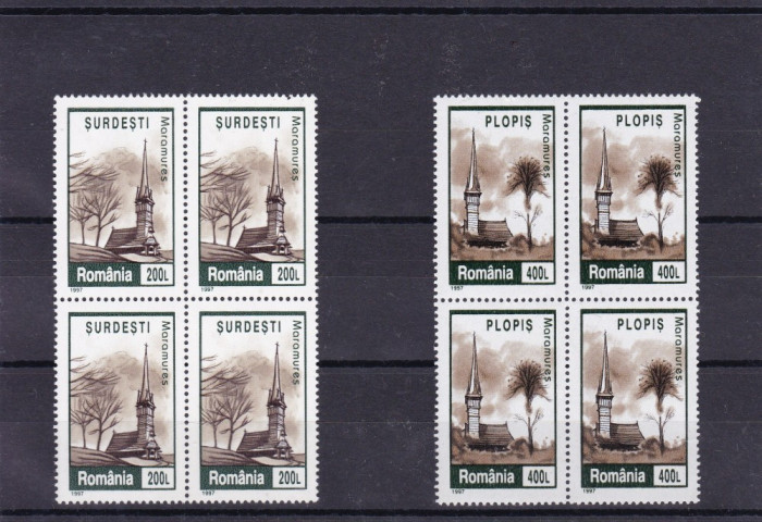 ROMANIA 1997 LP 1430 VALOAREA 200L SI 400 L HARTIE CRETATA BLOC DE 4 MNH