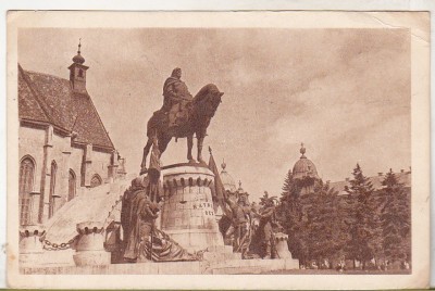 bnk cp Cluj - Statuia lui Matei Corvin - circulata 1958 - marca fixa foto