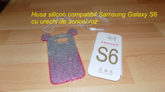 Husa silicon compatibil Samsung Galaxy S6 cu urechi de soricel roz foto