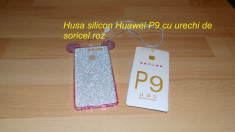 Husa silicon Huawei P9 cu urechi de soricel roz foto