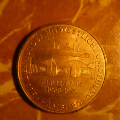 Placheta -Medalie -Gara West si Tunel Elbo ,bronz aurit ,d=3,5 cm