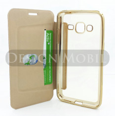 HUSA SAMSUNG GALAXY J3 (2016) TOC FLIP COVER TIP CARTE PREMIUM GOLD foto