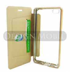 HUSA HUAWEI P8 LITE TOC FLIP COVER TIP CARTE PREMIUM GOLD foto