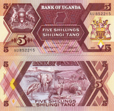 UGANDA 5 shillings 1987 UNC!!! foto