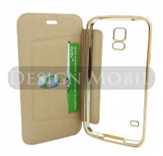 HUSA SAMSUNG GALAXY S5 TOC FLIP COVER TIP CARTE PREMIUM GOLD foto