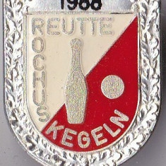 Insigna Sportiva Concurs de popice 1988 Reutte Rochus Kegeln , argintie