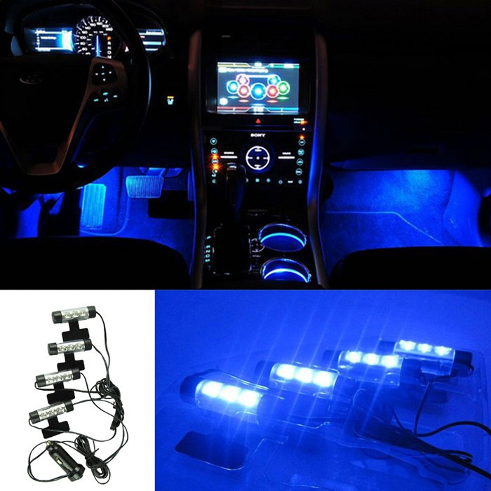 Lumini pentru picioare, interior auto, 4 module cu 3 leduri, albastre led  smd, Universal | Okazii.ro