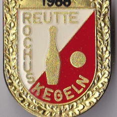 Insigna Sportiva Concurs de popice 1988 Reutte Rochus Kegeln , aurie