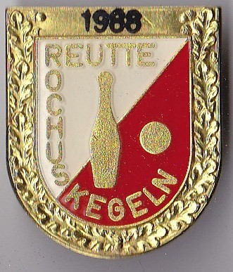 Insigna Sportiva Concurs de popice 1988 Reutte Rochus Kegeln , aurie