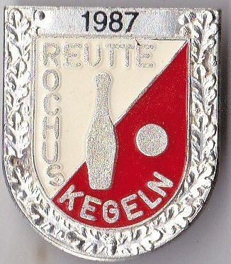 Insigna Sportiva Concurs de popice 1987 Reutte Rochus Kegeln , argintie