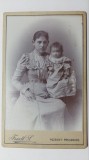 FOTOGRAFIE VECHE - FORMAT CDV - MAMA SI COPILUL - MODA SFARSIT DE SECOL XIX