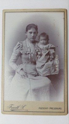FOTOGRAFIE VECHE - FORMAT CDV - MAMA SI COPILUL - MODA SFARSIT DE SECOL XIX foto