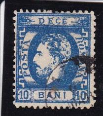 ROMANIA 1872 LP 36 CAROL I CU BARBA 10 BANI ALBASTRU DANTELAT POINCON STAMP. foto