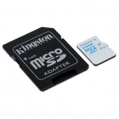Card Kingston Action microSDXC 64GB Clasa 10 UHS-I U3 90Mbs cu adaptor SD foto